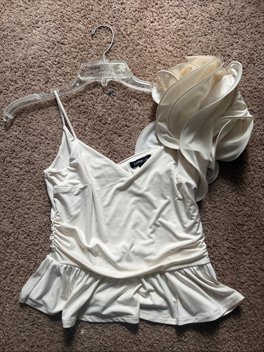 Express Cream One-Shoulder Ruffle Peplum Cami